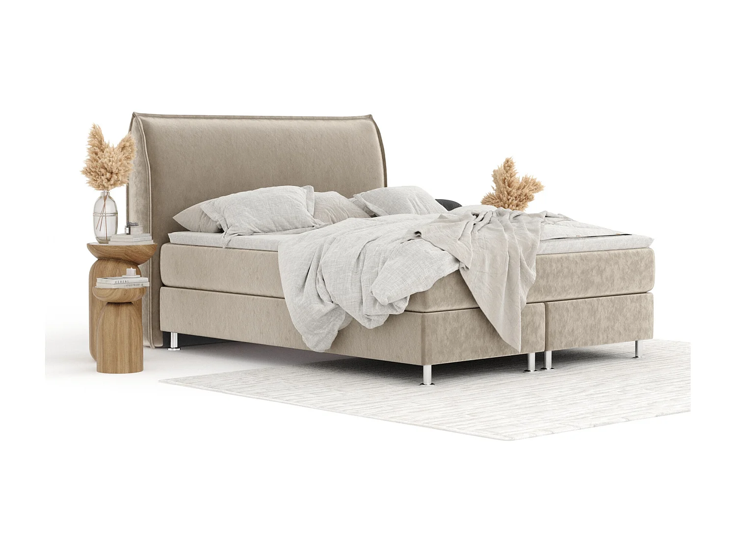 Lit boxspring en tissu velours Chermin - matelas - surmatelas - 180x200 cm - beige