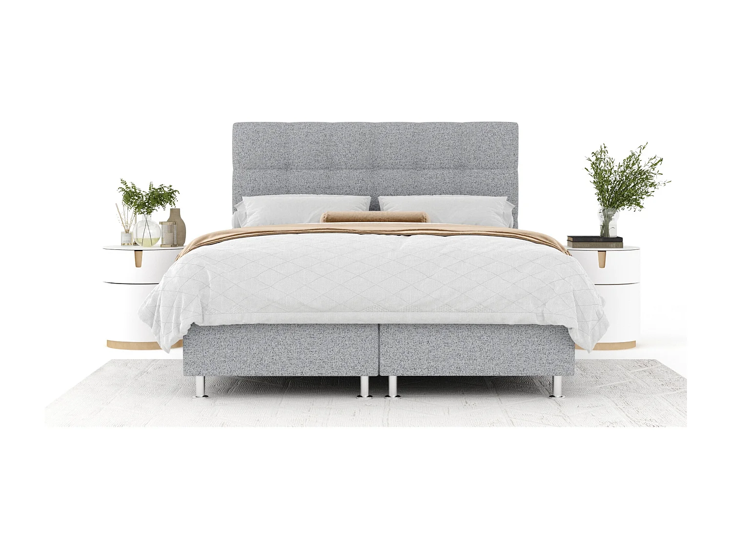 Boxspringbett aus Webstoff Chanton - Matratze - Toppermatratze - 180x200 cm - grau