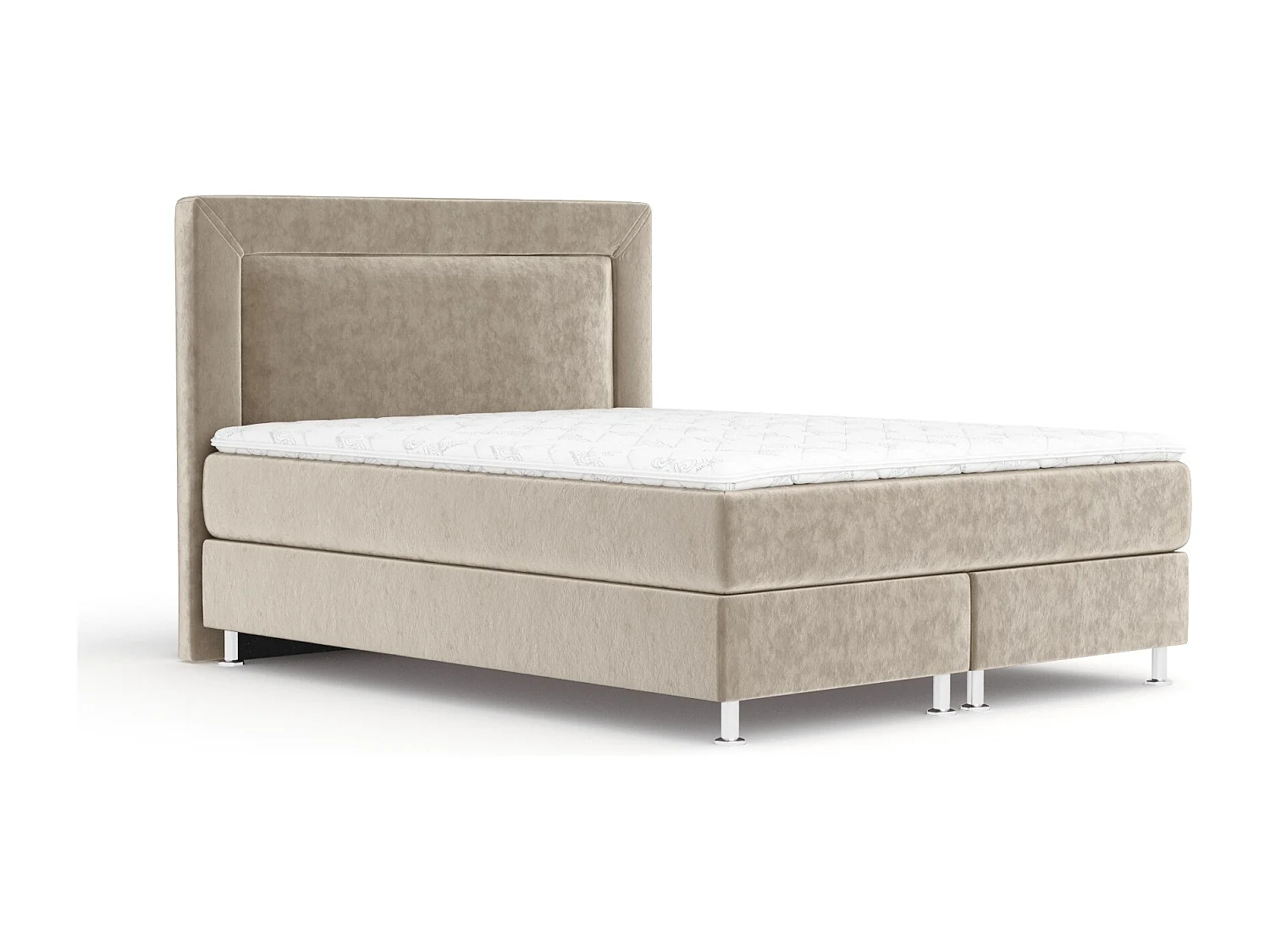 Łóżko boxspring w tkaninie welwetowej Laguno - materac - topper - 200x200 cm - beżowy