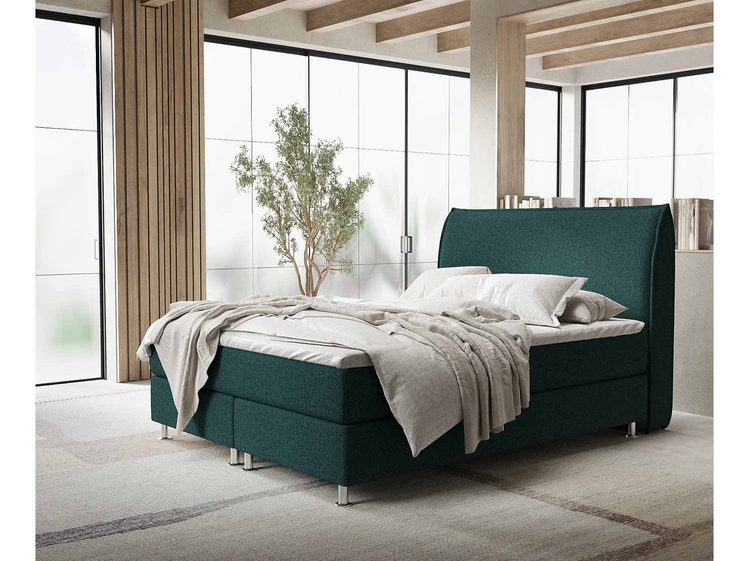 Lit boxspring en toile tissée Chermin - matelas - surmatelas - 180x200 cm - vert