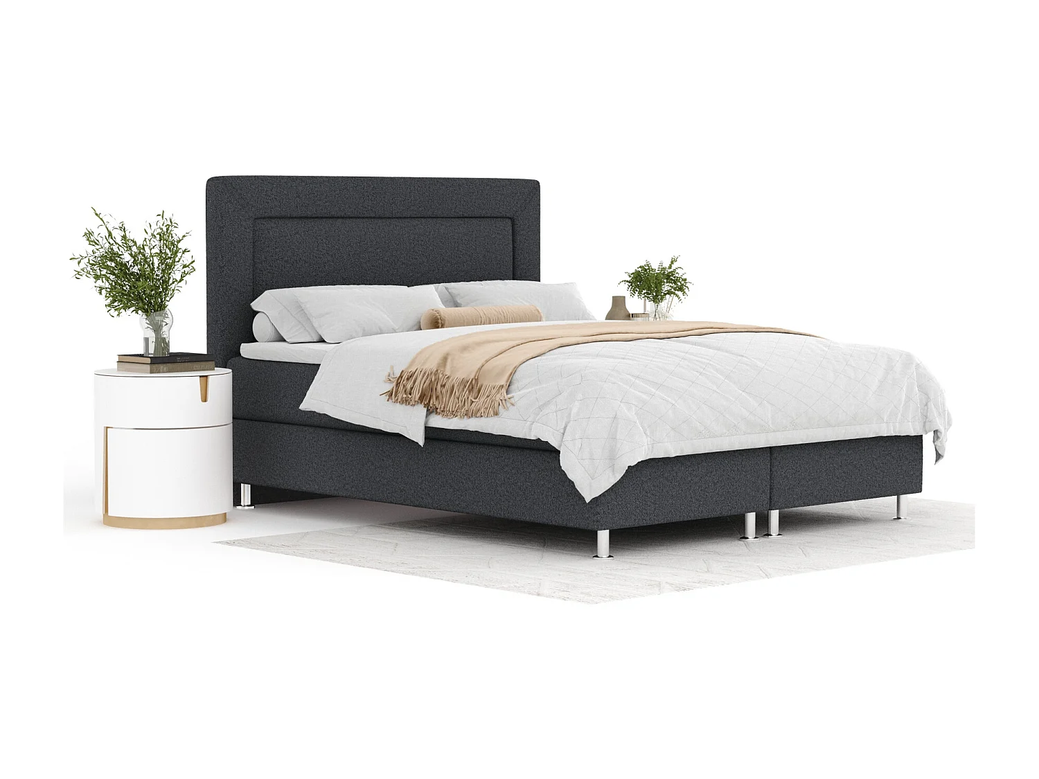 Boxspringbett aus Webstoff Laguno - Matratze - Toppermatratze - 160x200 cm - schwarz