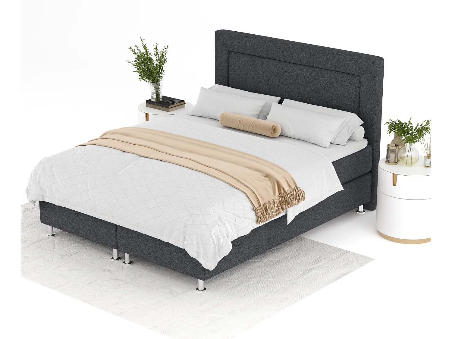 Boxspringbett aus Webstoff Laguno - Matratze - Toppermatratze - 160x200 cm - schwarz