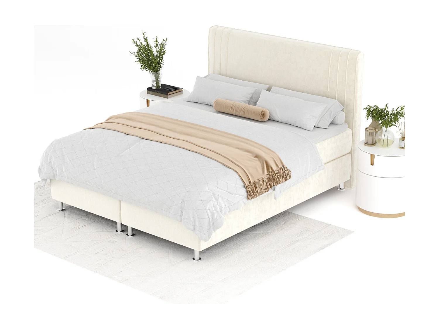 Lit boxspring en tissu velours Casone - matelas - surmatelas - 180x200 cm - creme