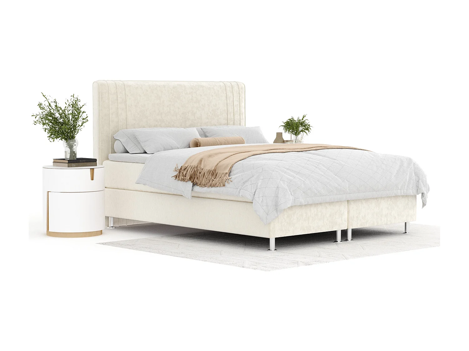 Boxspringbett aus Samtstoff Casone - Matratze - Topper - 180x200 cm - creme