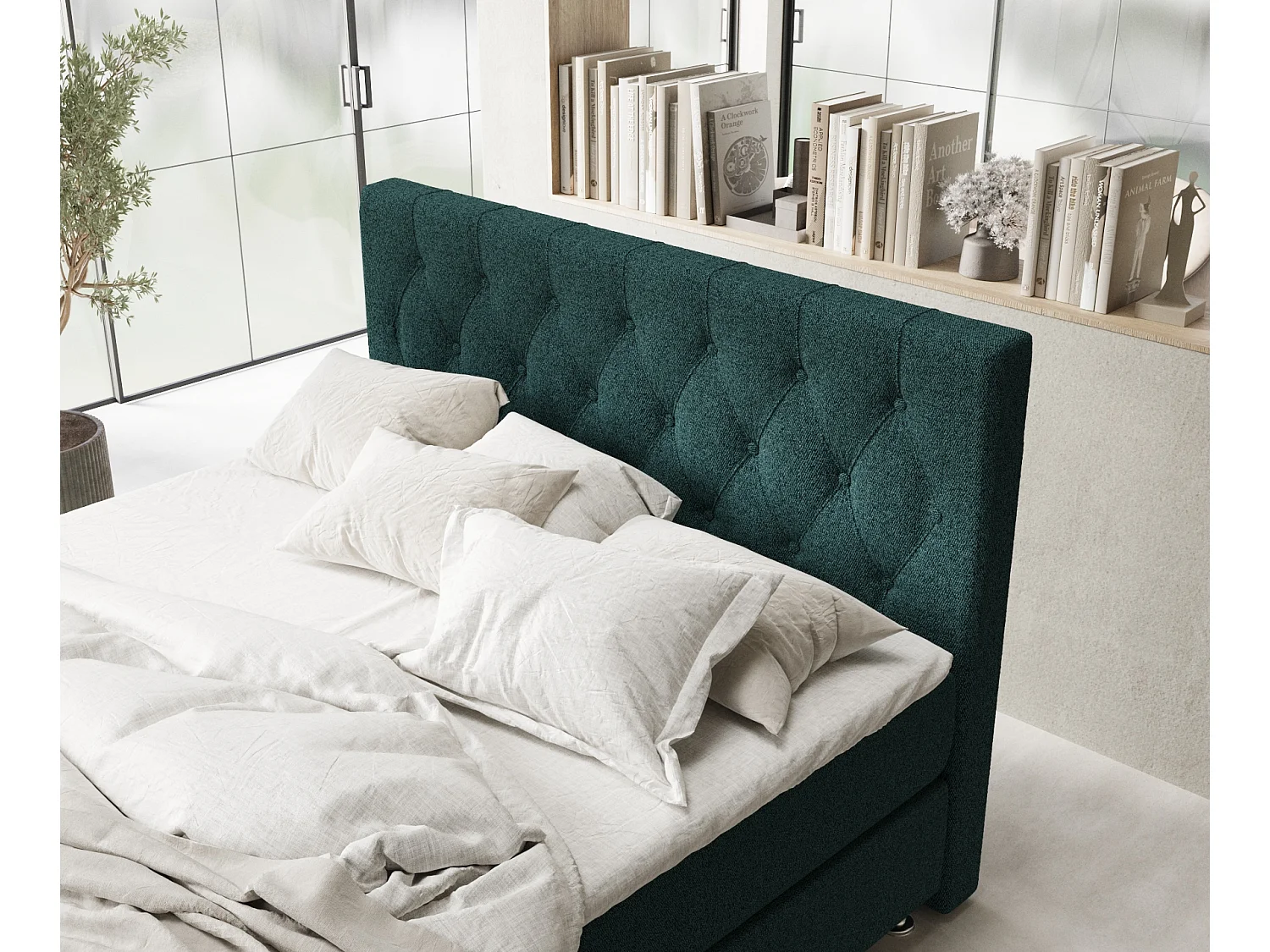 Boxspringbett aus Webstoff Excelsior - Matratze - Toppermatratze - 140x200 cm - grün