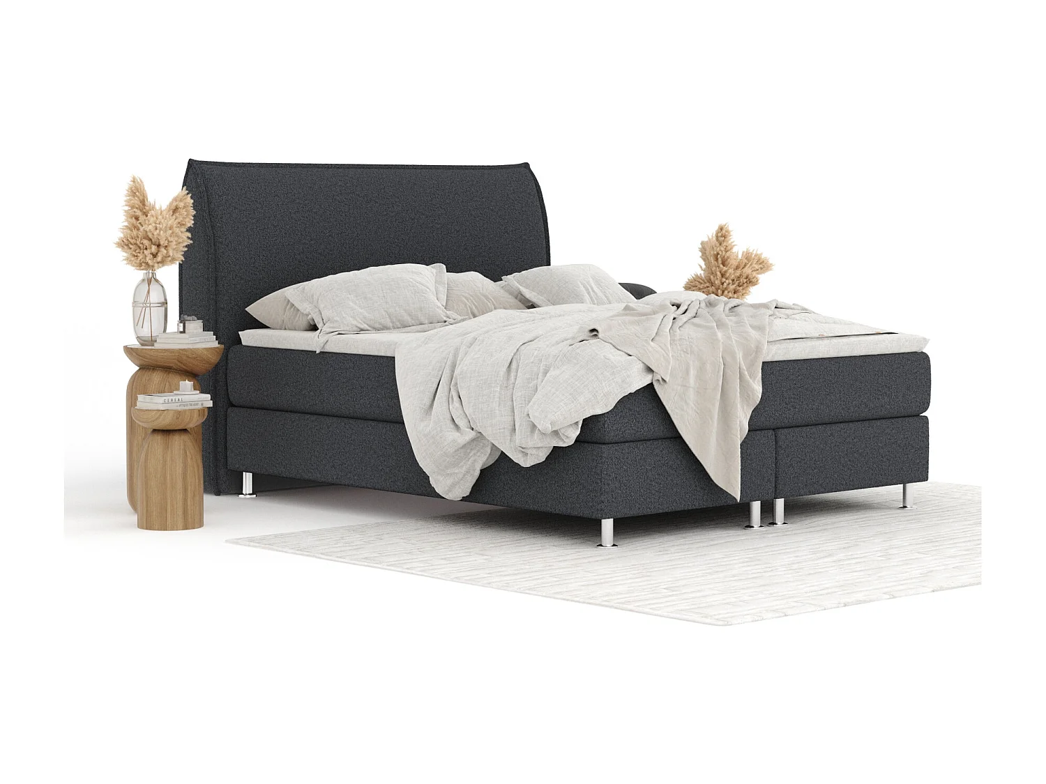Boxspringbett aus Webstoff Chermin - Matratze - Toppermatratze - 200x200 cm - schwarz