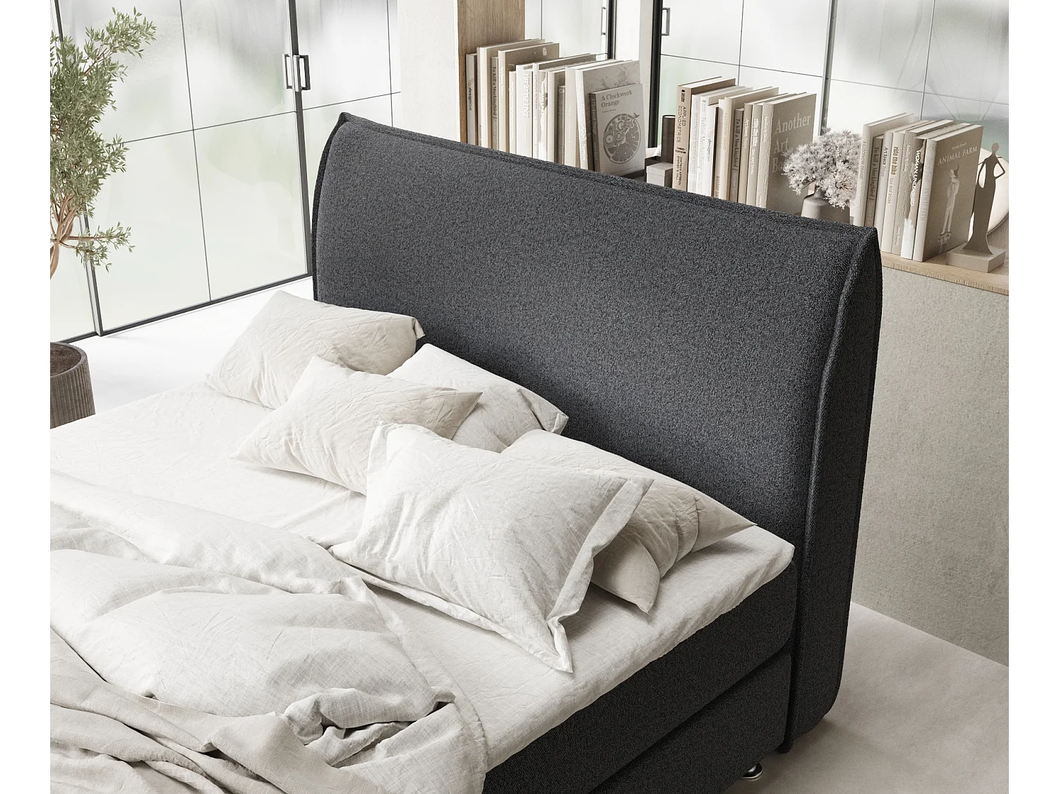 Boxspringbett aus Webstoff Chermin - Matratze - Toppermatratze - 200x200 cm - schwarz