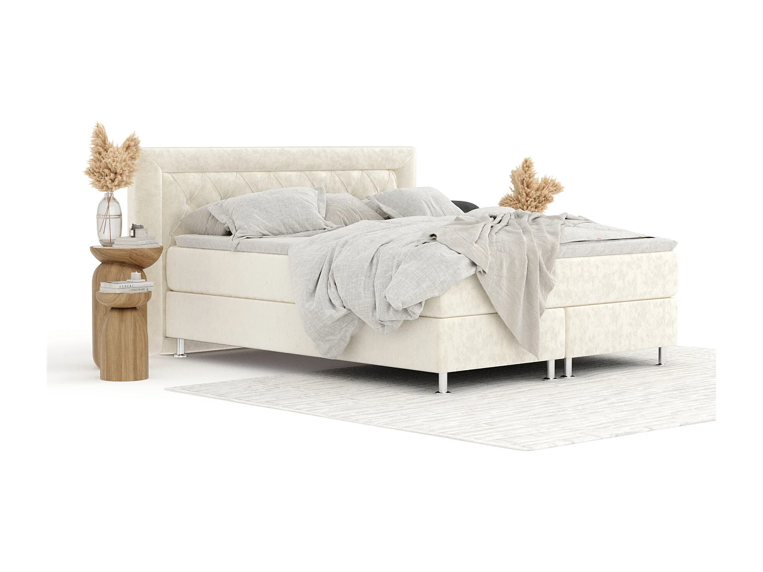 Boxspringbett aus Samtstoff Lavello - Matratze - Toppermatratze - 180x200 cm - creme