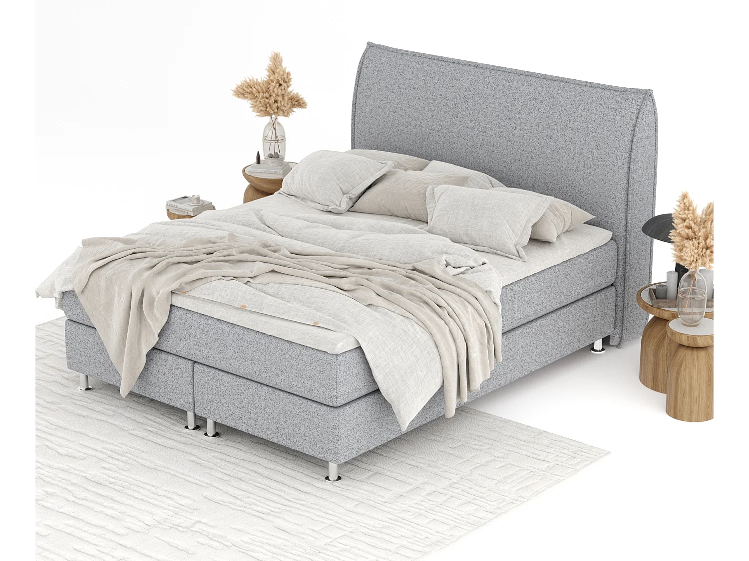 Boxspringbett aus Webstoff Chermin - Matratze - Toppermatratze - 140x200 cm - grau