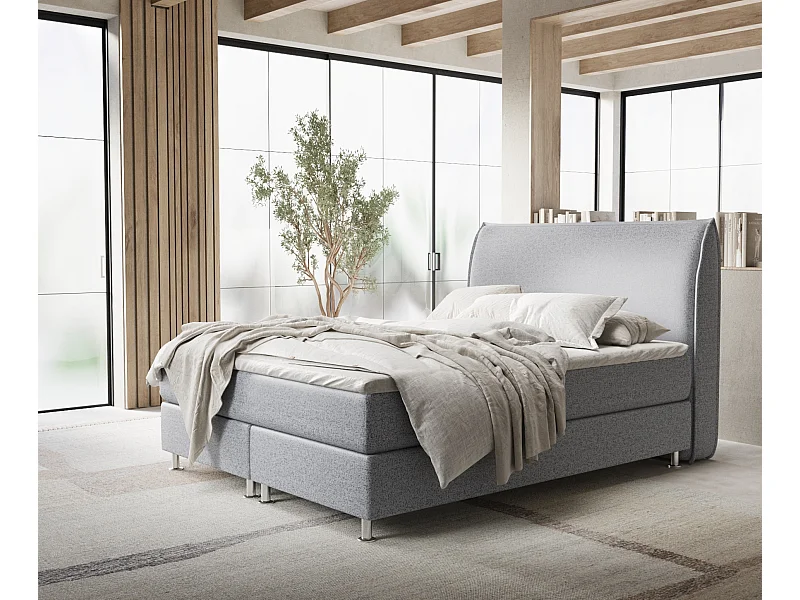 Lit boxspring en toile tissée Chermin - matelas - surmatelas - 140x200 cm - gris