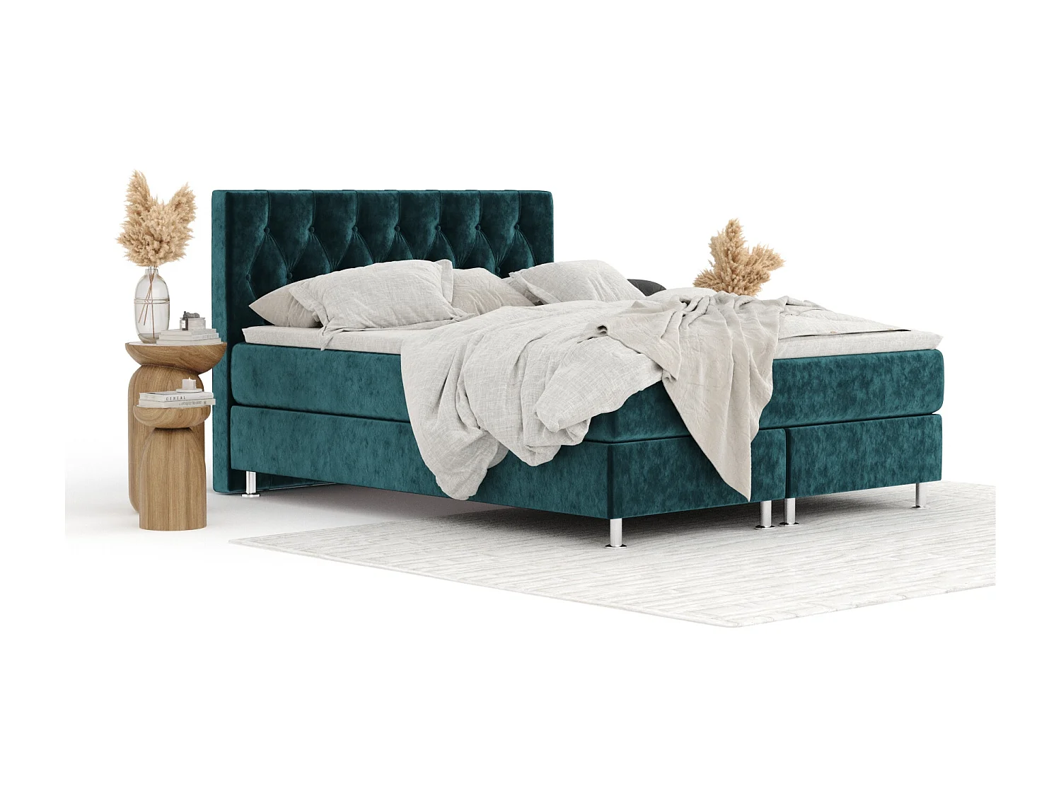 Lit boxspring en tissu velours Excelsior - matelas - surmatelas - 140x200 cm - turquoise
