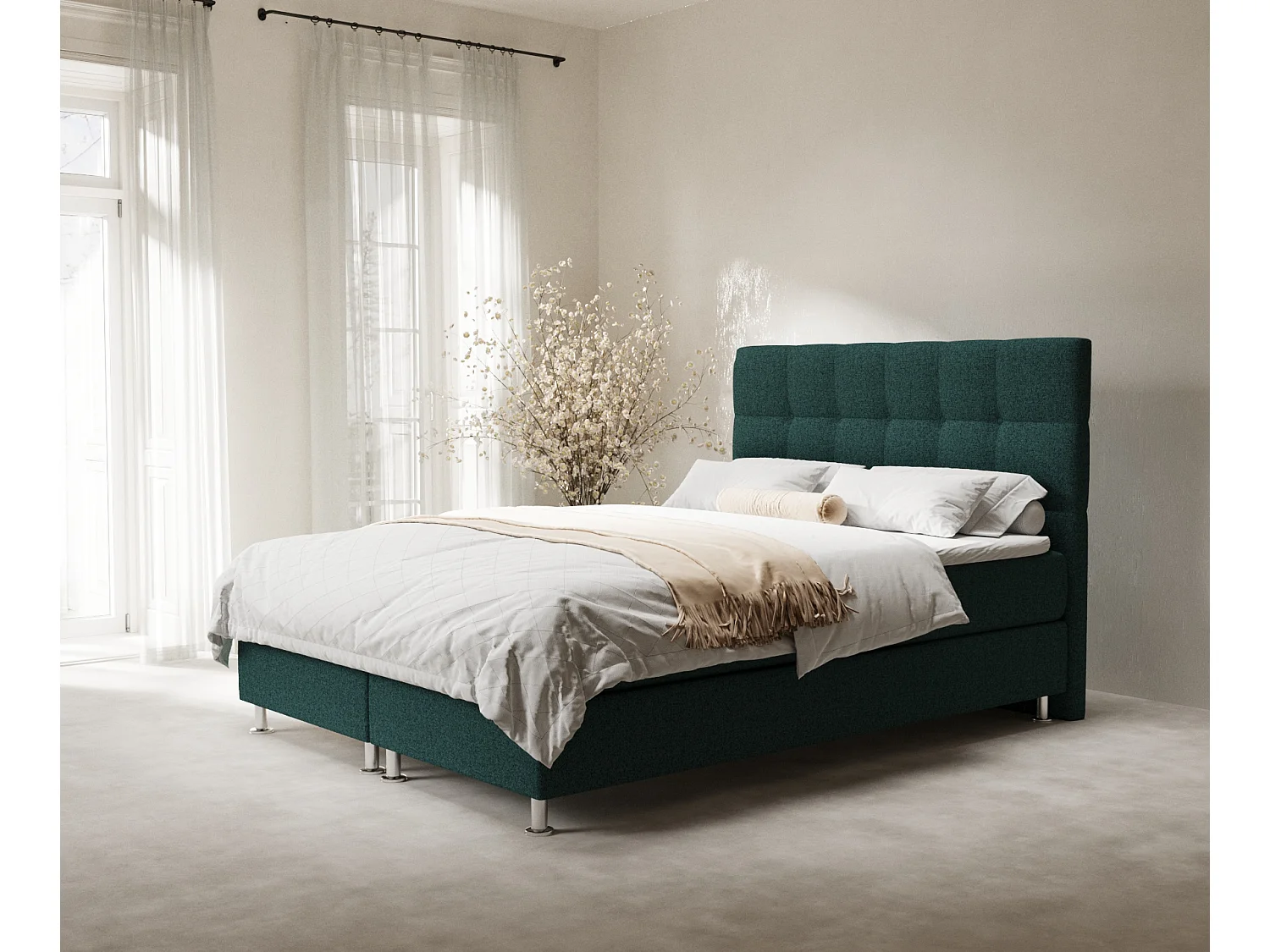 Boxspringbett aus Webstoff Chanton - Matratze - Toppermatratze - 180x200 cm - grün