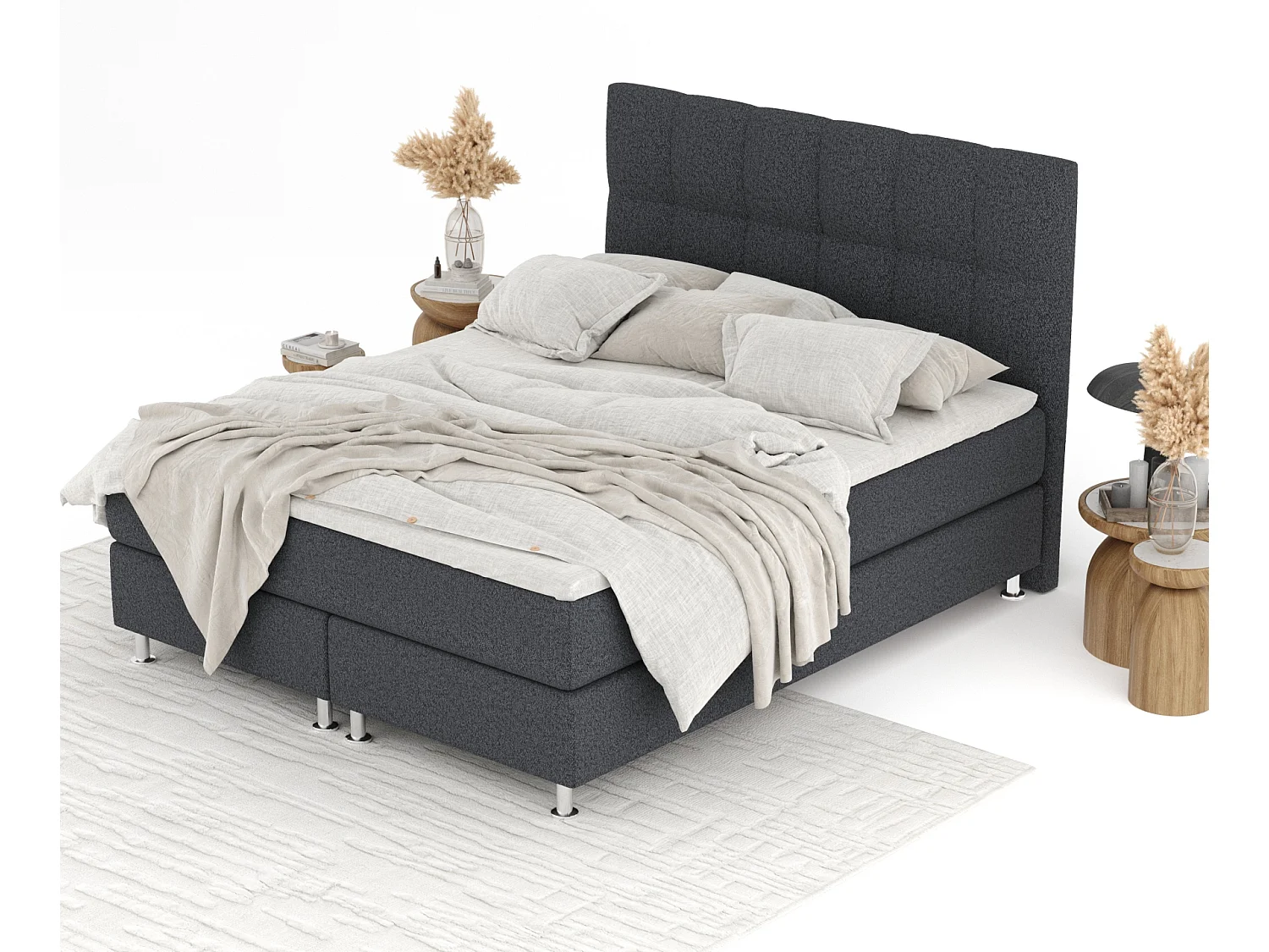Lit boxspring en toile tissée Elisio - matelas - surmatelas - 160x200 cm - noir