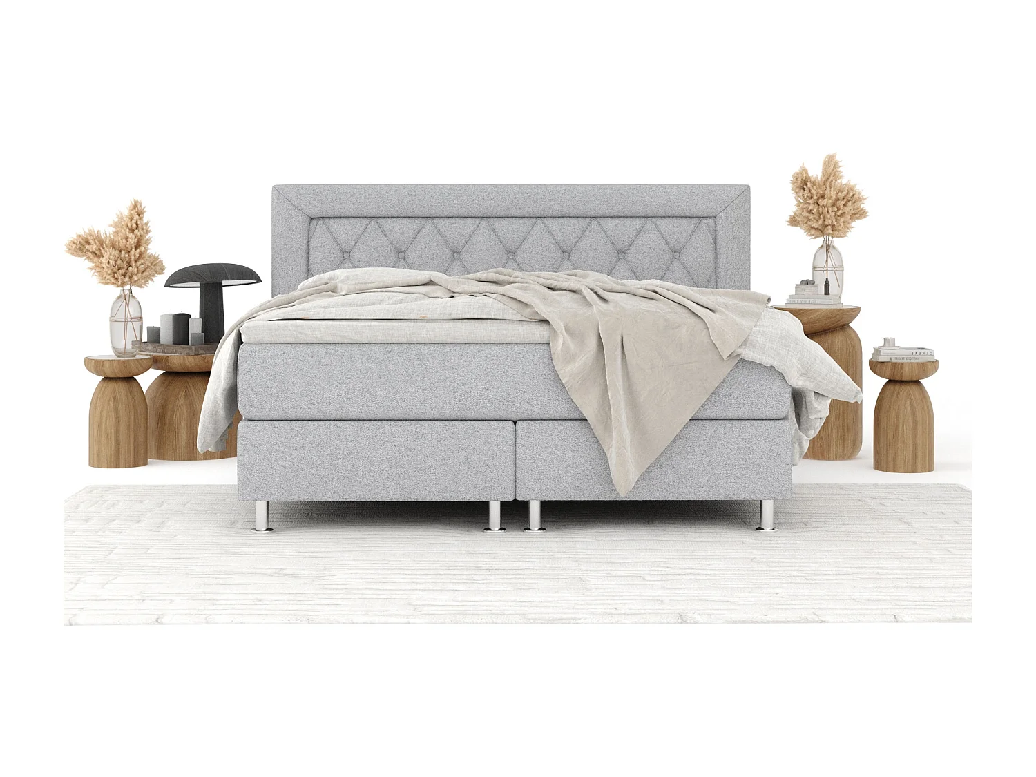 Boxspringbett aus Webstoff Lavello - Matratze - Toppermatratze - 160x200 cm - hellgrau