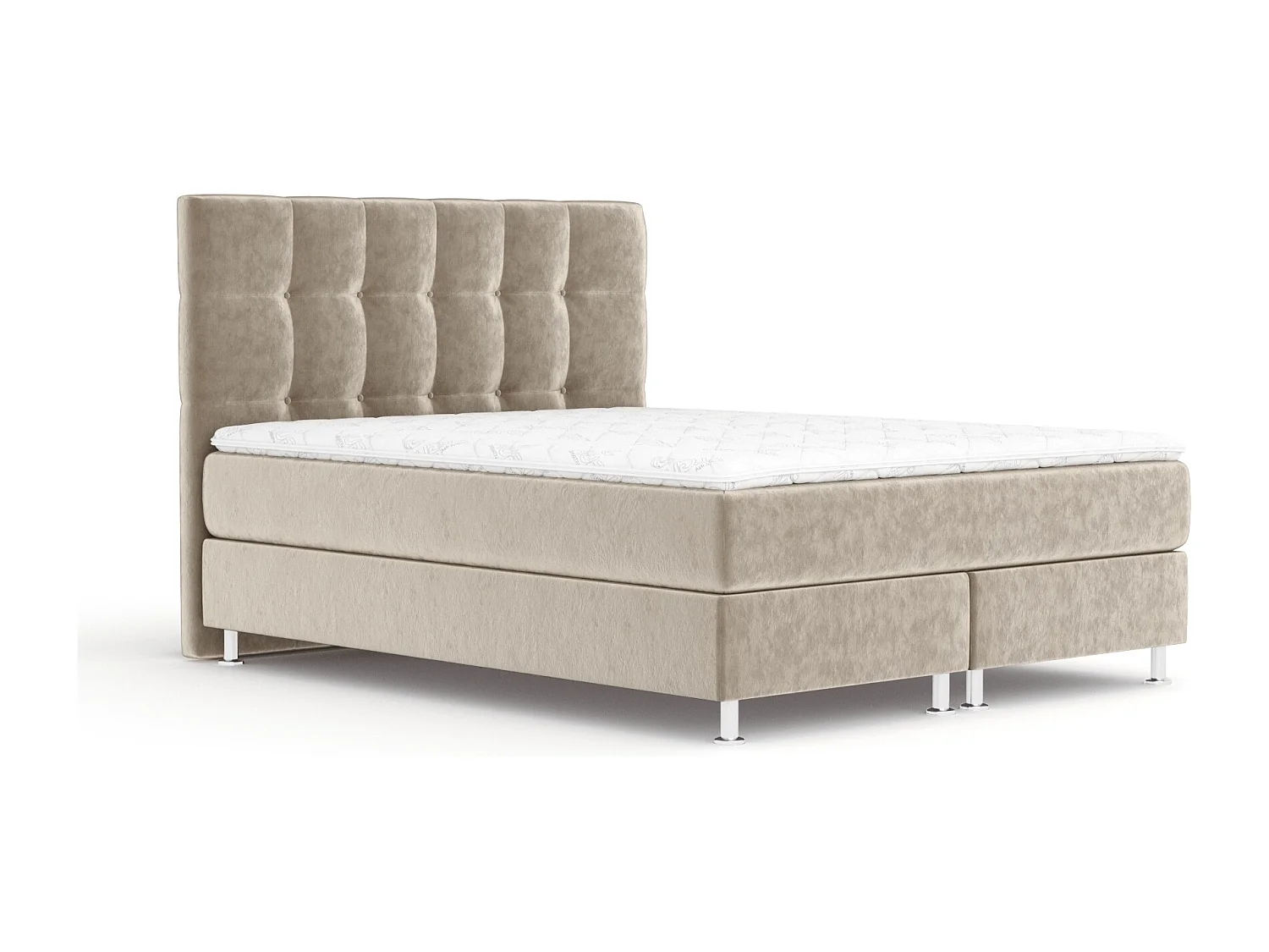 Lit boxspring en tissu velours Chanton - matelas - surmatelas - 140x200 cm - beige