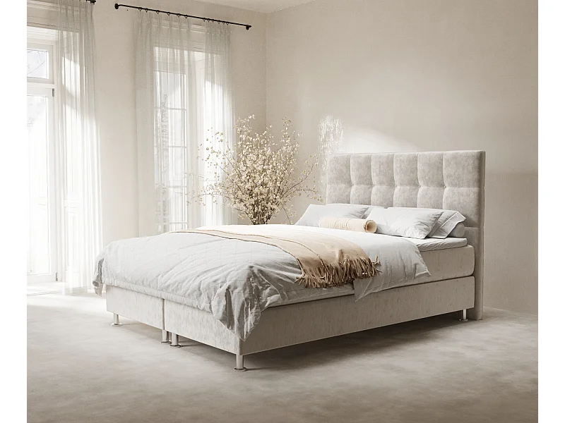 Lit boxspring en tissu velours Chanton - matelas - surmatelas - 140x200 cm - beige clair