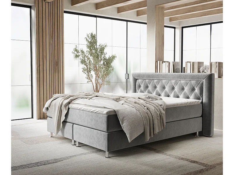 Boxspringbett aus Samtstoff Lavello - Matratze - Toppermatratze - 140x200 cm - taupe