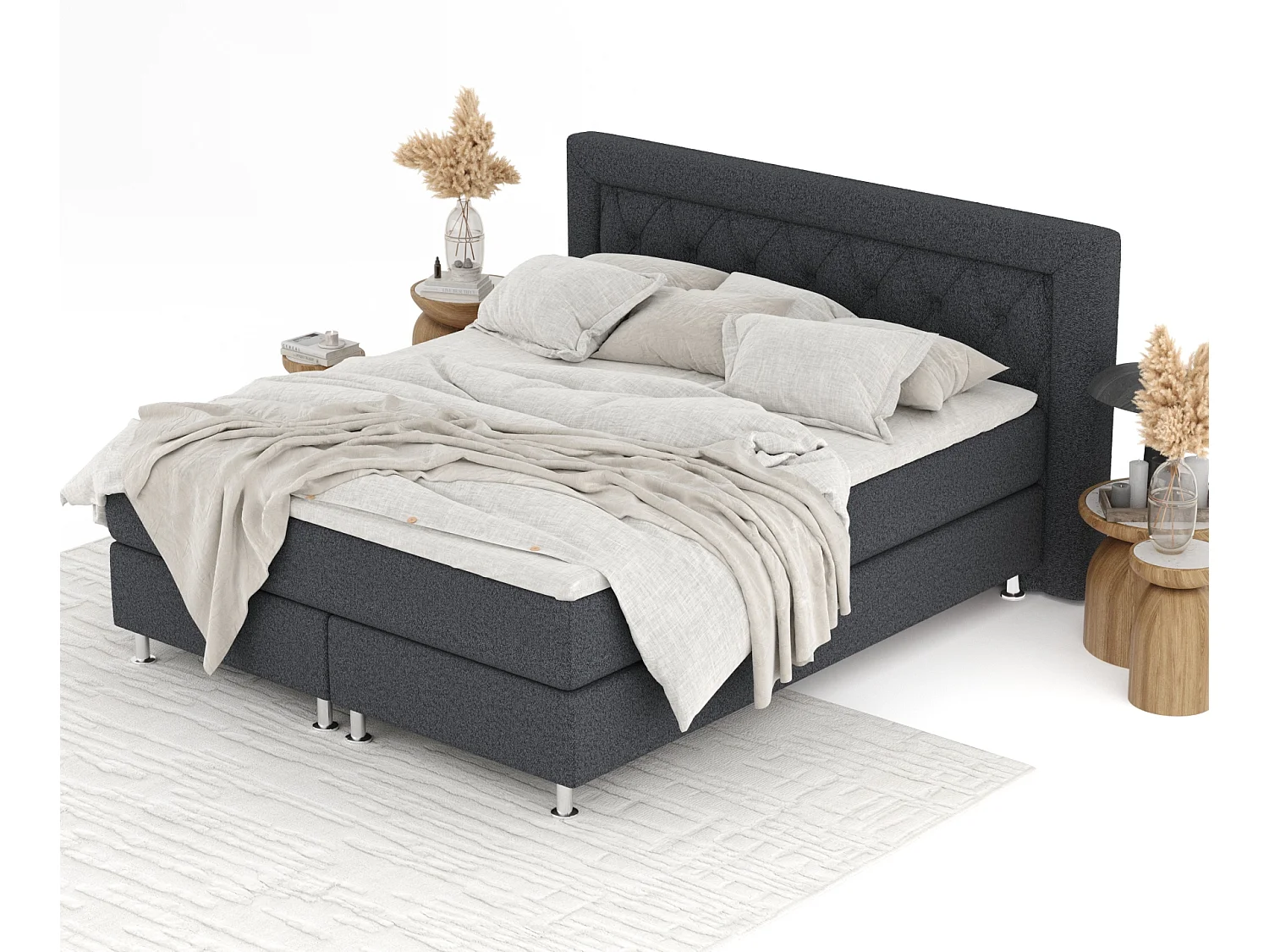 Boxspringbett aus Webstoff Lavello - Matratze - Toppermatratze - 140x200 cm - schwarz