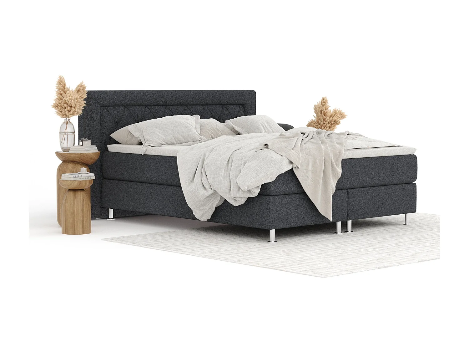 Lit boxspring en toile tissée Lavello - matelas - surmatelas - 140x200 cm - noir