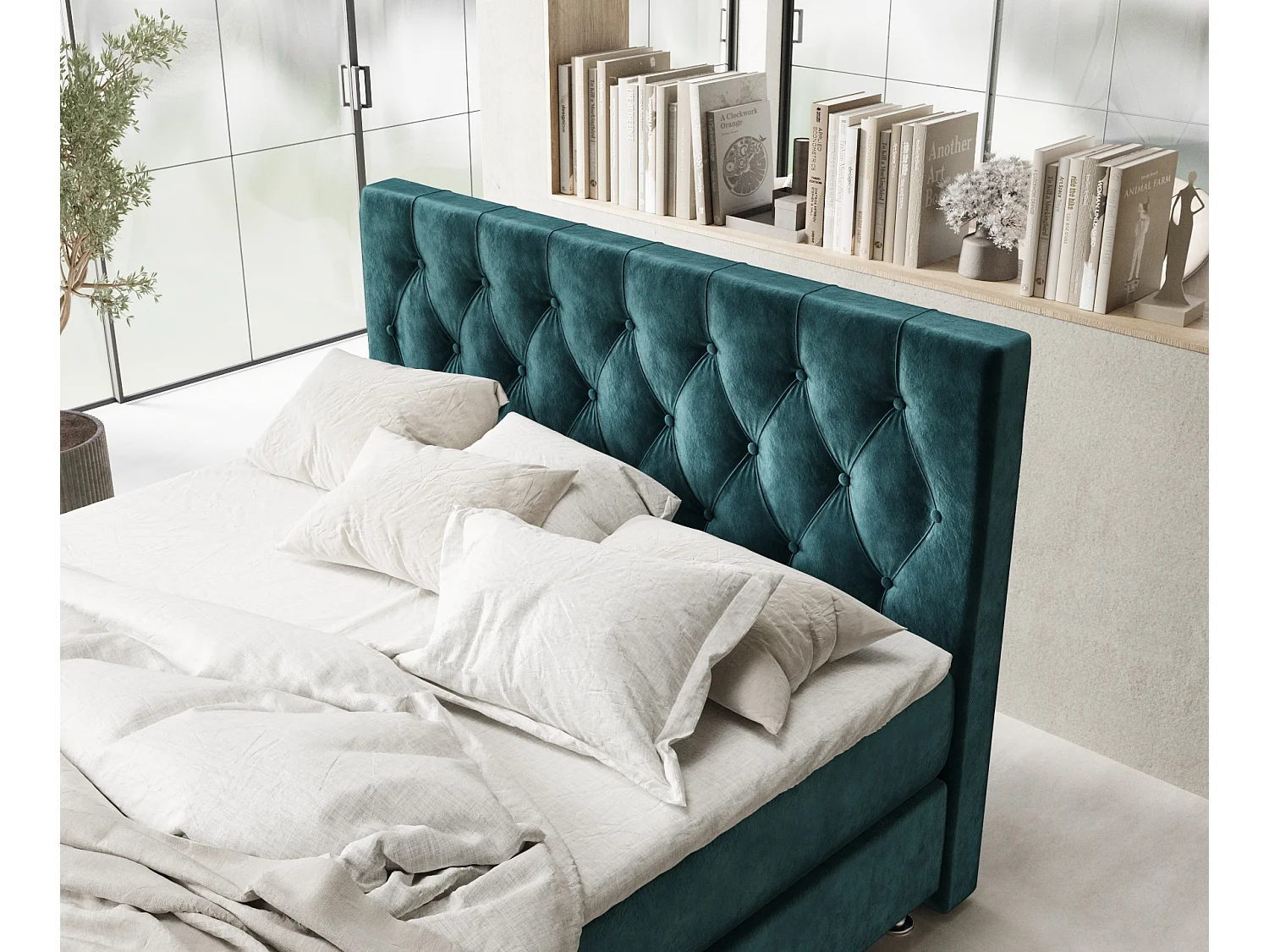 Boxspringbett aus Samtstoff Excelsior - Matratze - Toppermatratze - 180x200 cm - türkisfarbe