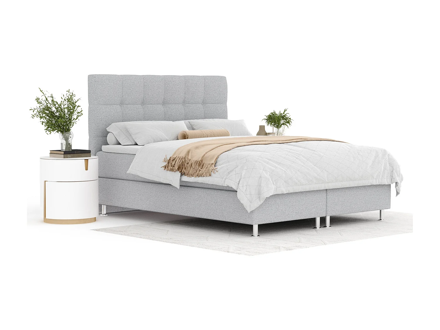 Boxspringbett aus Webstoff Chanton - Matratze - Toppermatratze - 180x200 cm - hellgrau