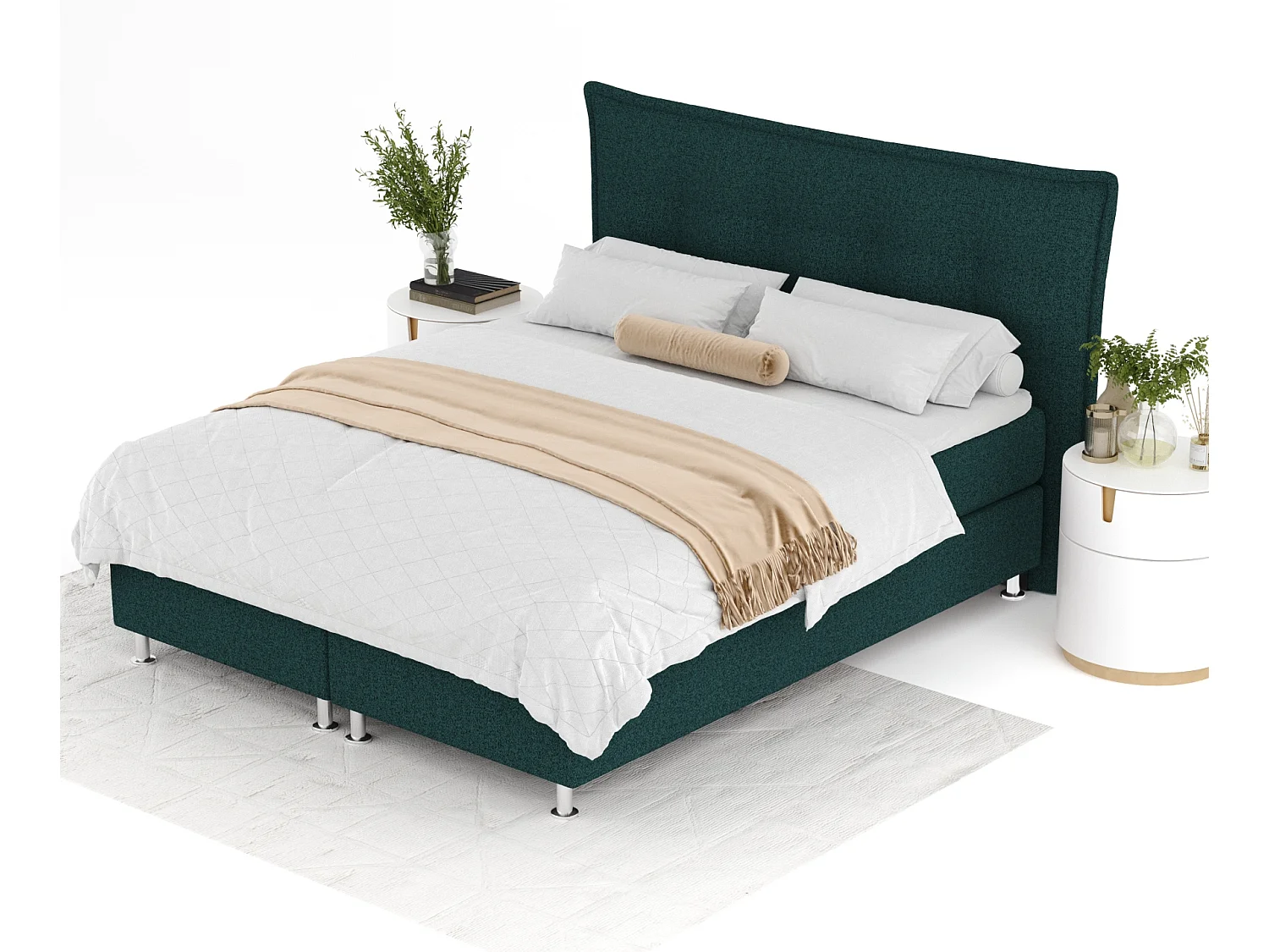 Lit boxspring en toile tissée Minori - matelas - surmatelas - 140x200 cm - vert
