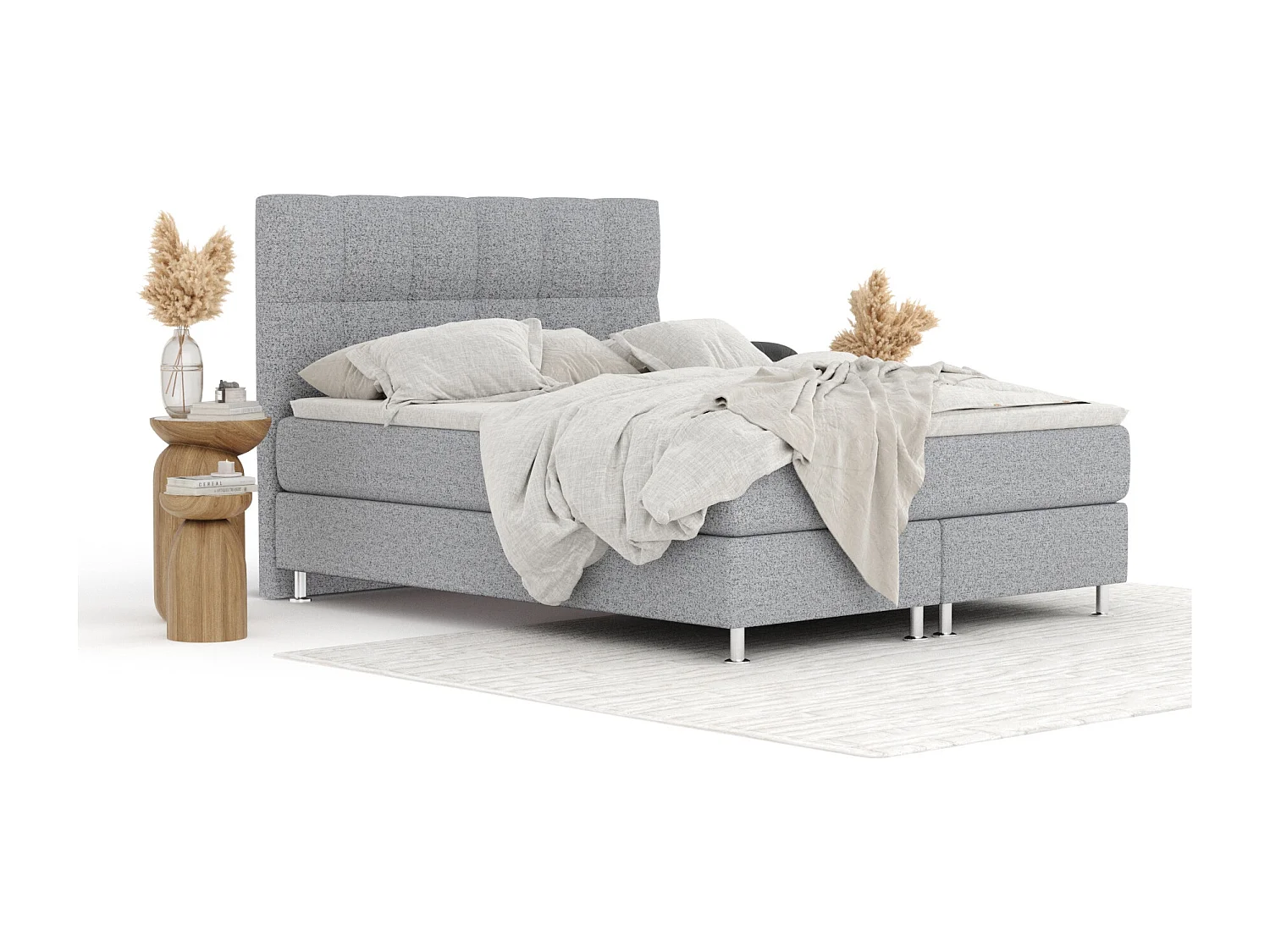 Lit boxspring en toile tissée Elisio - matelas - surmatelas - 160x200 cm - gris