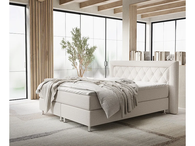 Boxspringbett aus Webstoff Lavello - Matratze - Toppermatratze - 140x200 cm - beige