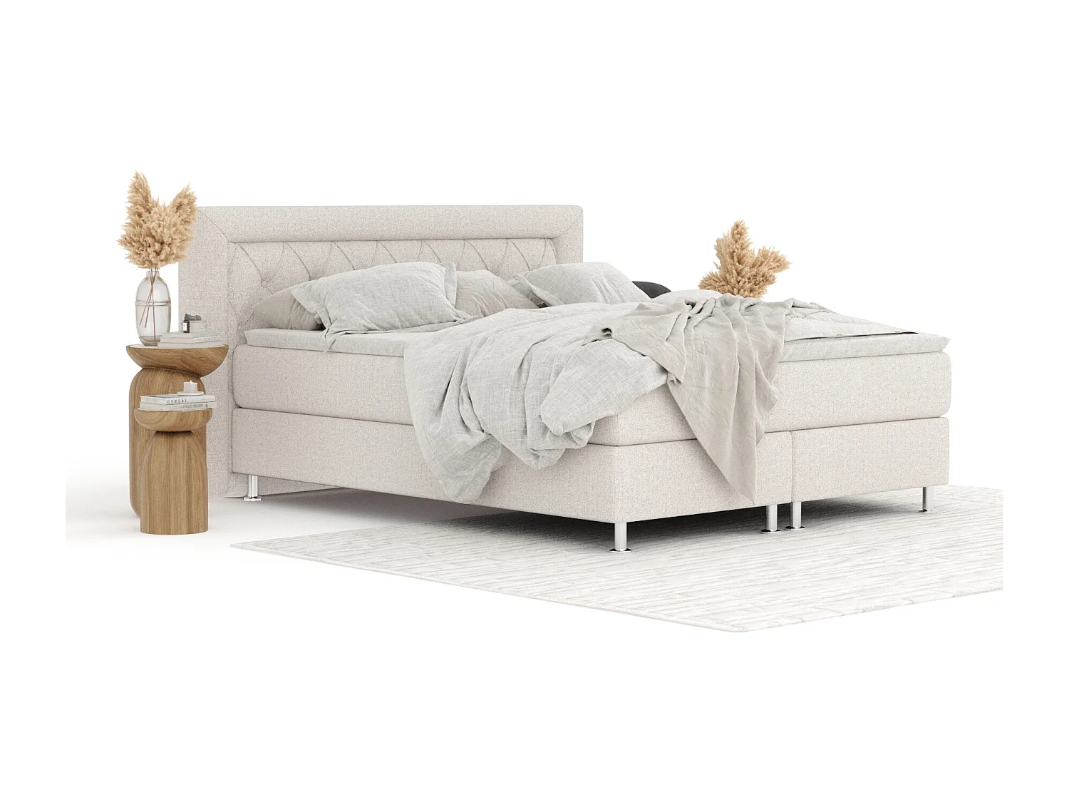 Boxspringbett aus Webstoff Lavello - Matratze - Toppermatratze - 140x200 cm - beige