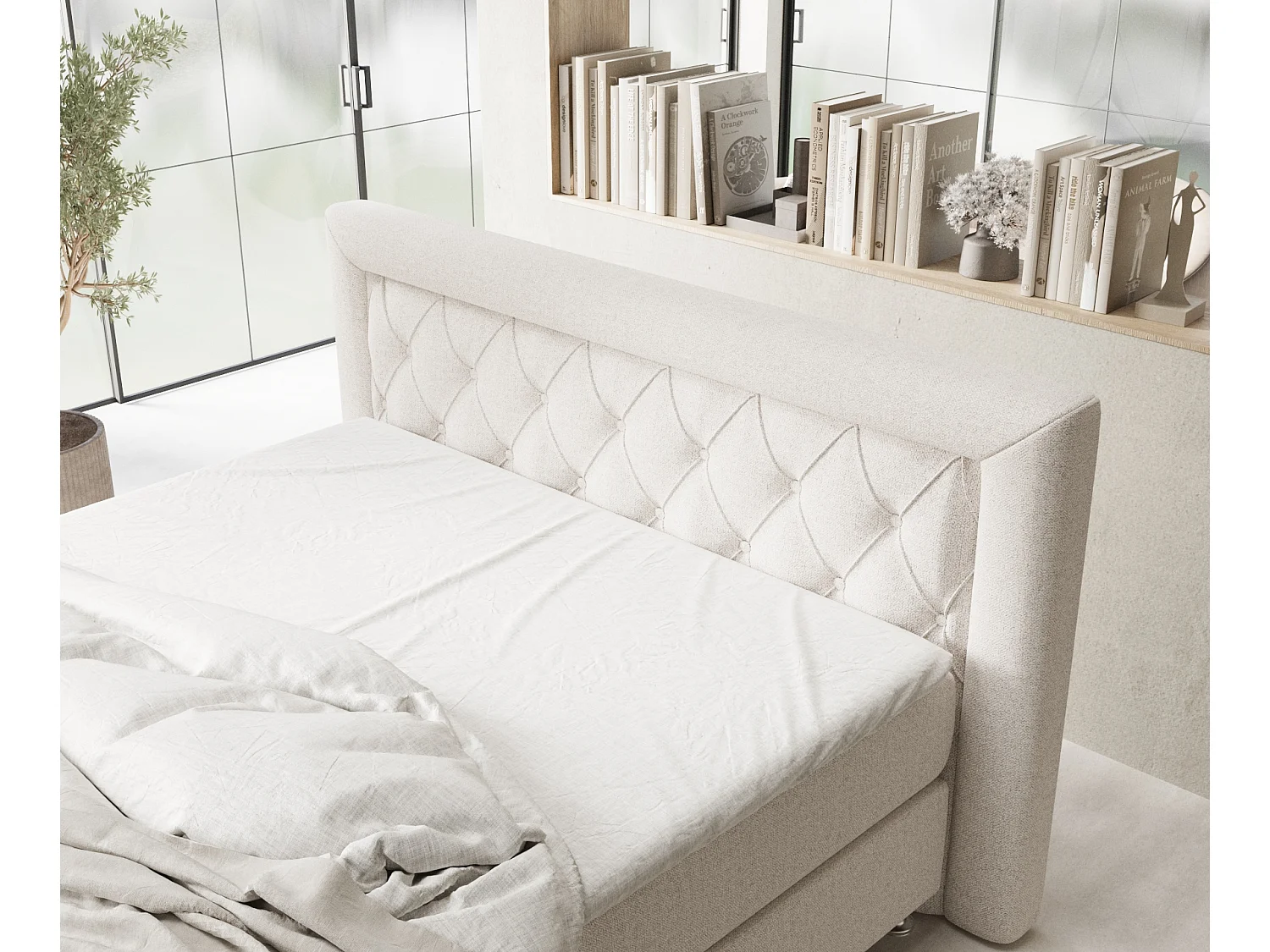 Boxspringbett aus Webstoff Lavello - Matratze - Toppermatratze - 140x200 cm - beige