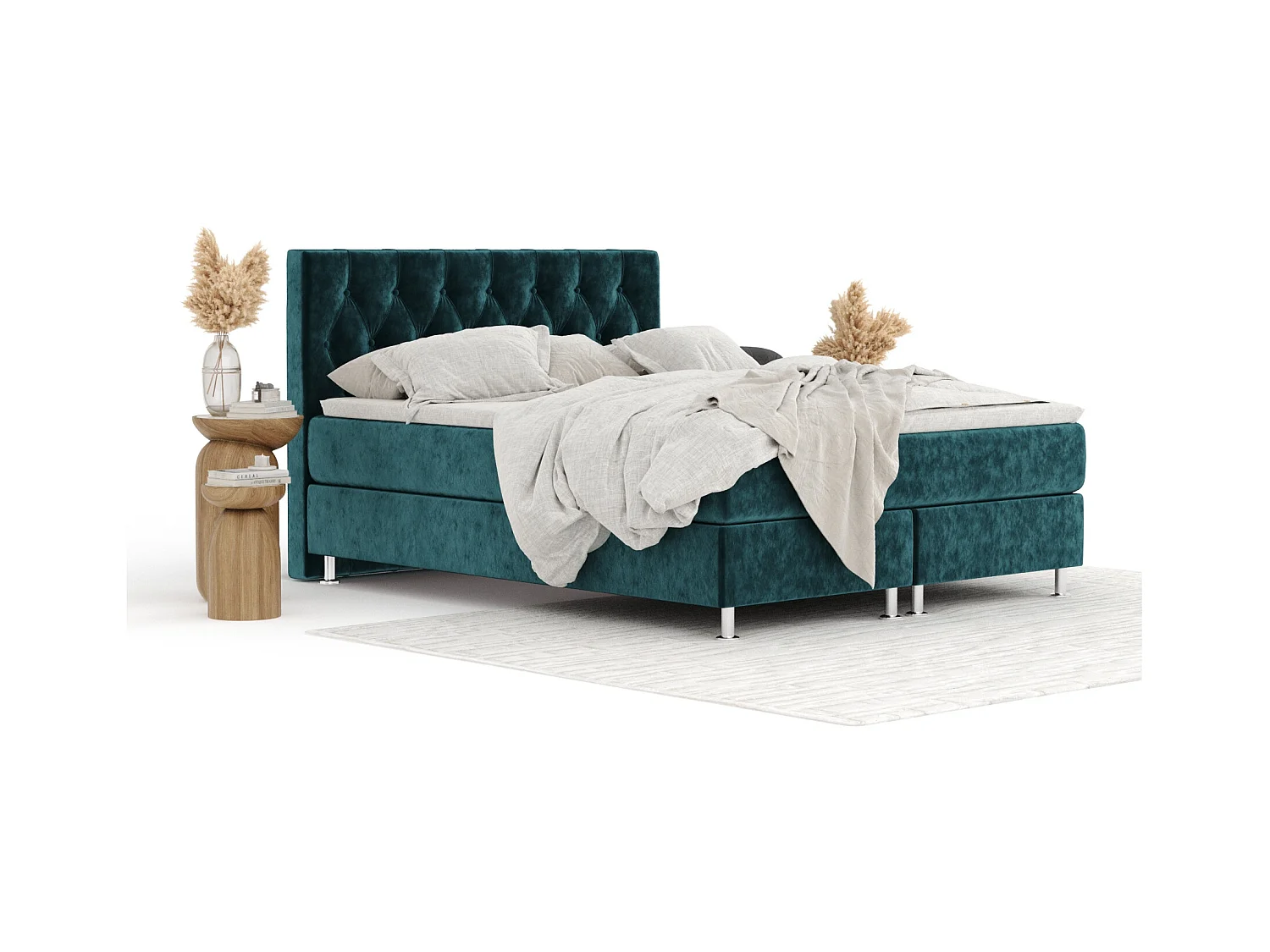 Boxspringbett aus Samtstoff Excelsior - Matratze - Toppermatratze - 160x200 cm - türkisfarbe
