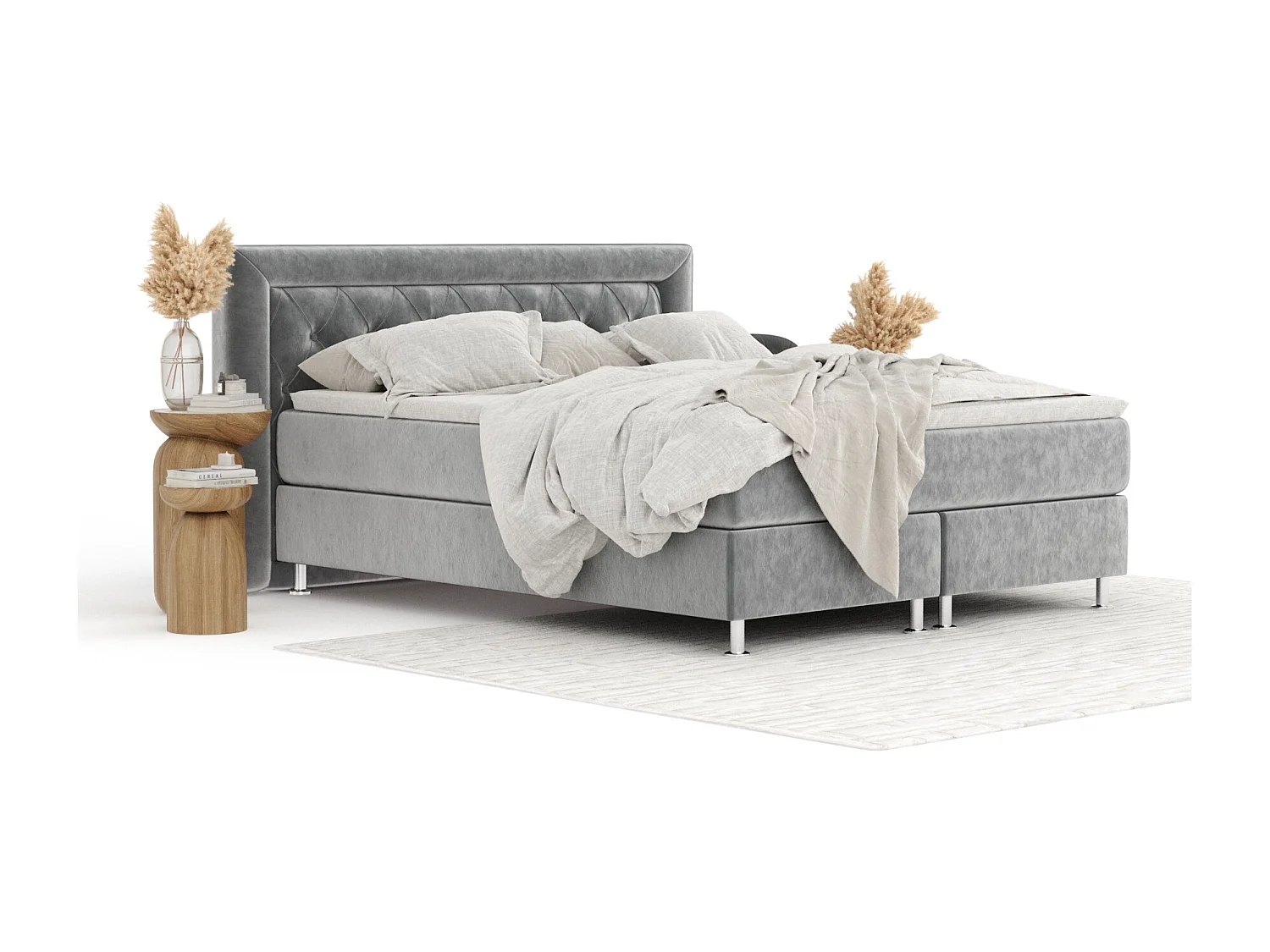 Lit boxspring en tissu velours Lavello - matelas - surmatelas - 200x200 cm - gris