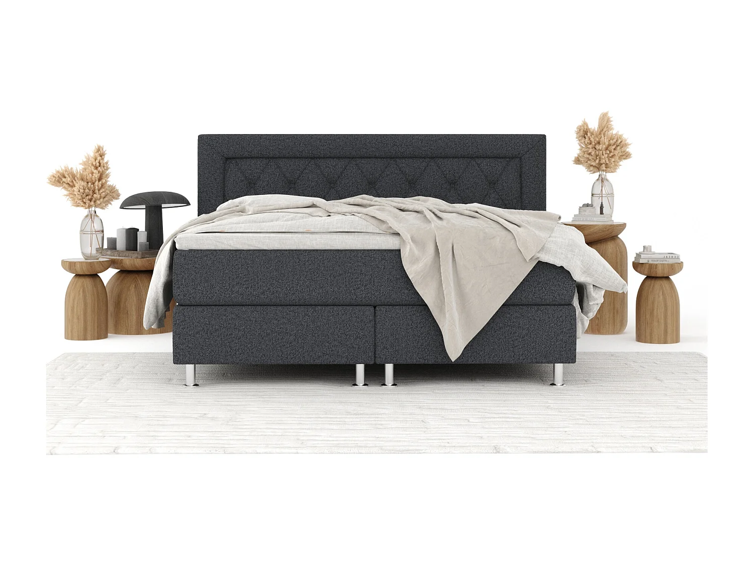 Boxspringbett aus Webstoff Lavello - Matratze - Toppermatratze - 160x200 cm - schwarz