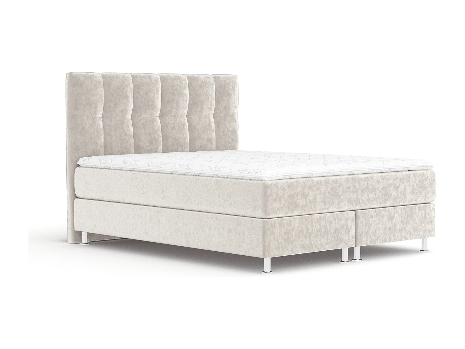 Lit boxspring en tissu velours Elisio - matelas - surmatelas - 140x200 cm - beige clair