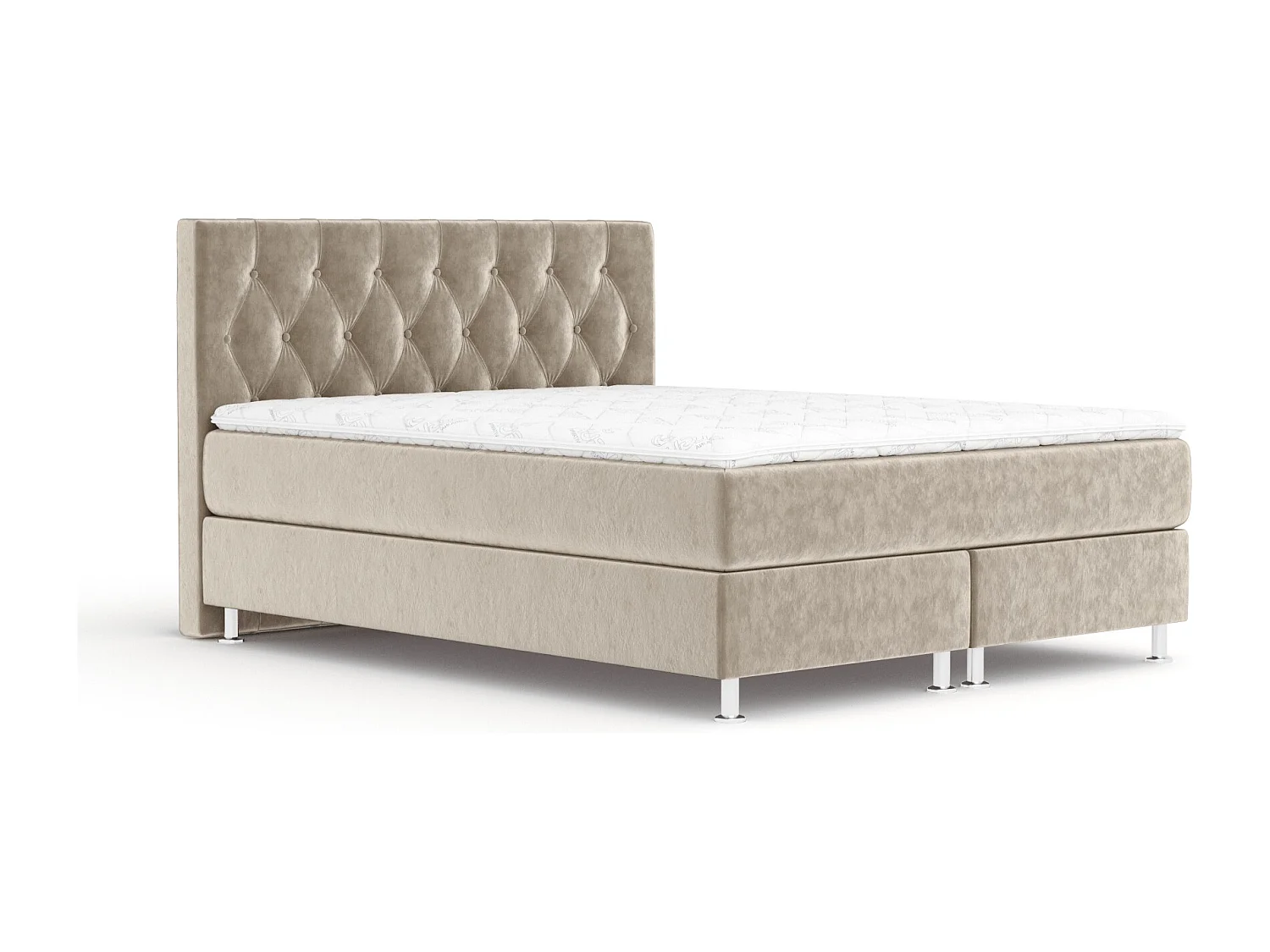 Lit boxspring en tissu velours Excelsior - matelas - surmatelas - 160x200 cm - beige