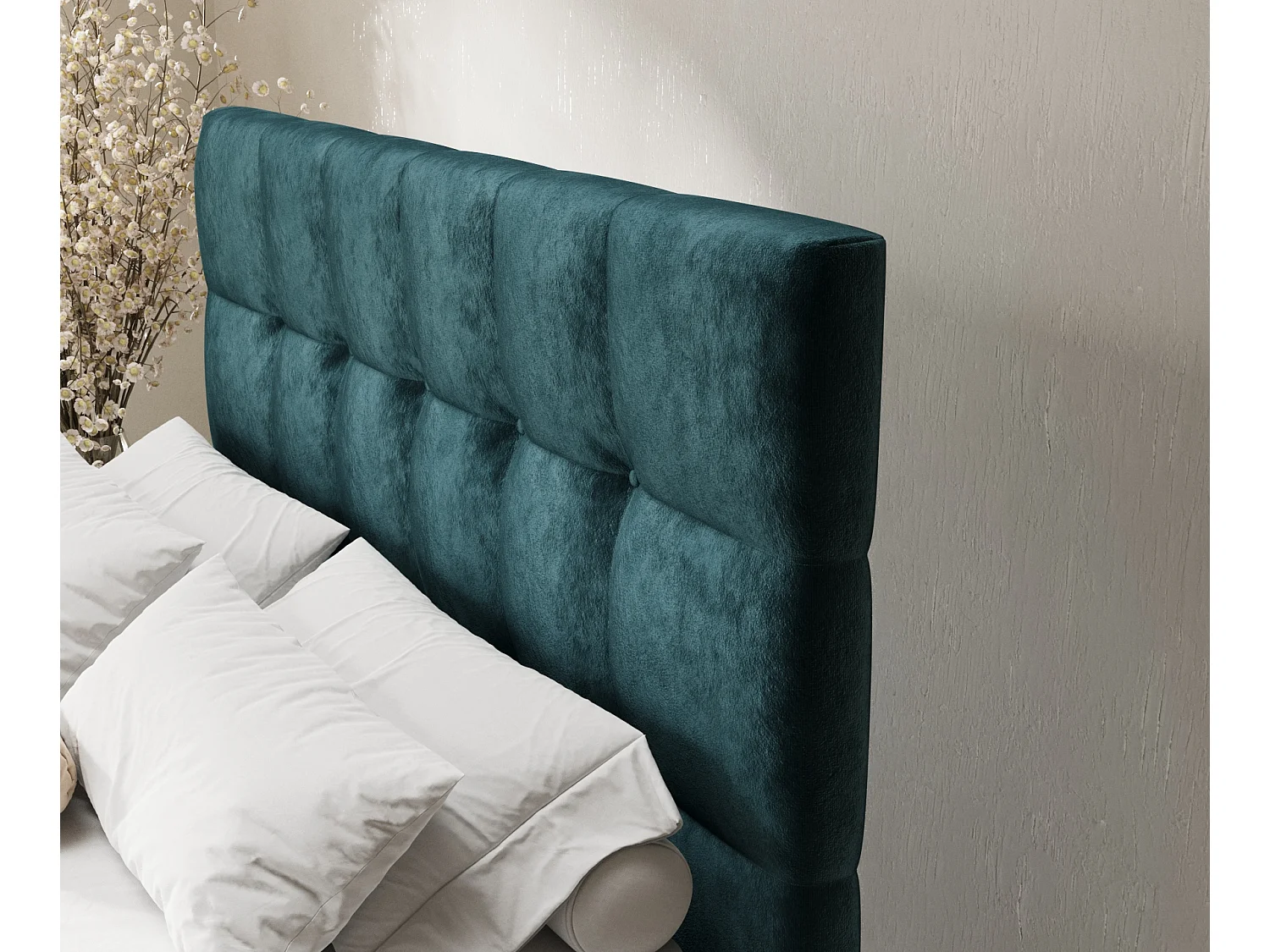 Boxspringbett aus Samtstoff Chanton - Matratze - Toppermatratze - 200x200 cm - türkisfarbe