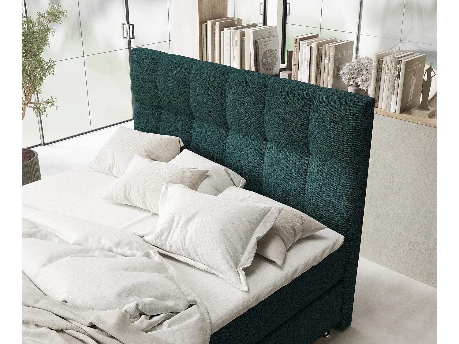 Lit boxspring en toile tissée Elisio - matelas - surmatelas - 140x200 cm - vert