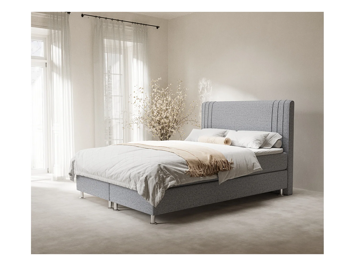 Lit boxspring en toile tissée Casone - matelas - surmatelas - 180x200 cm - gris