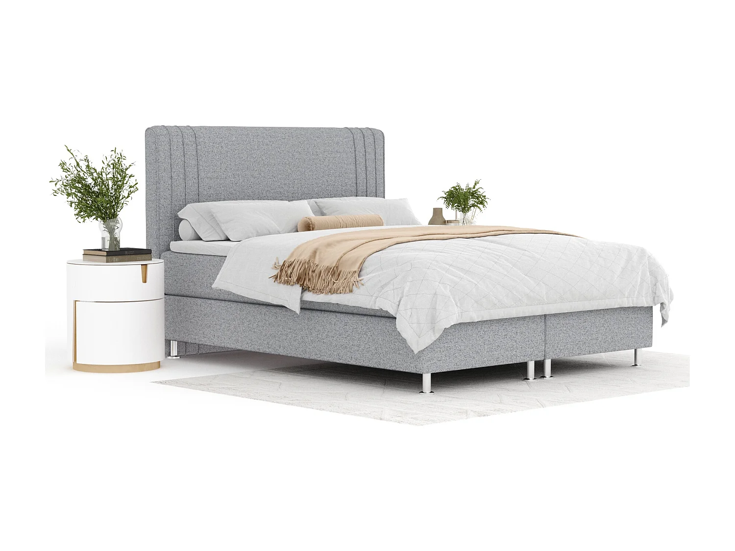 Boxspringbett aus Webstoff Casone - Matratze - Topper - 180x200 cm - grau