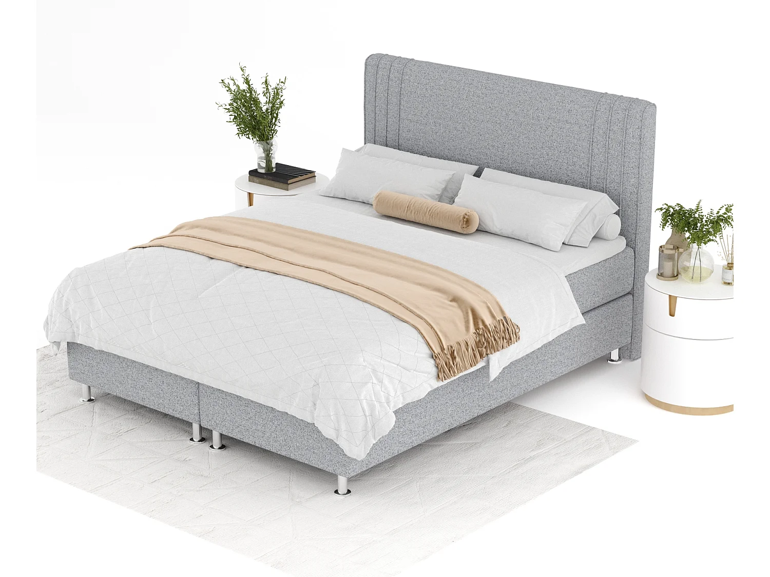 Boxspringbett aus Webstoff Casone - Matratze - Topper - 180x200 cm - grau