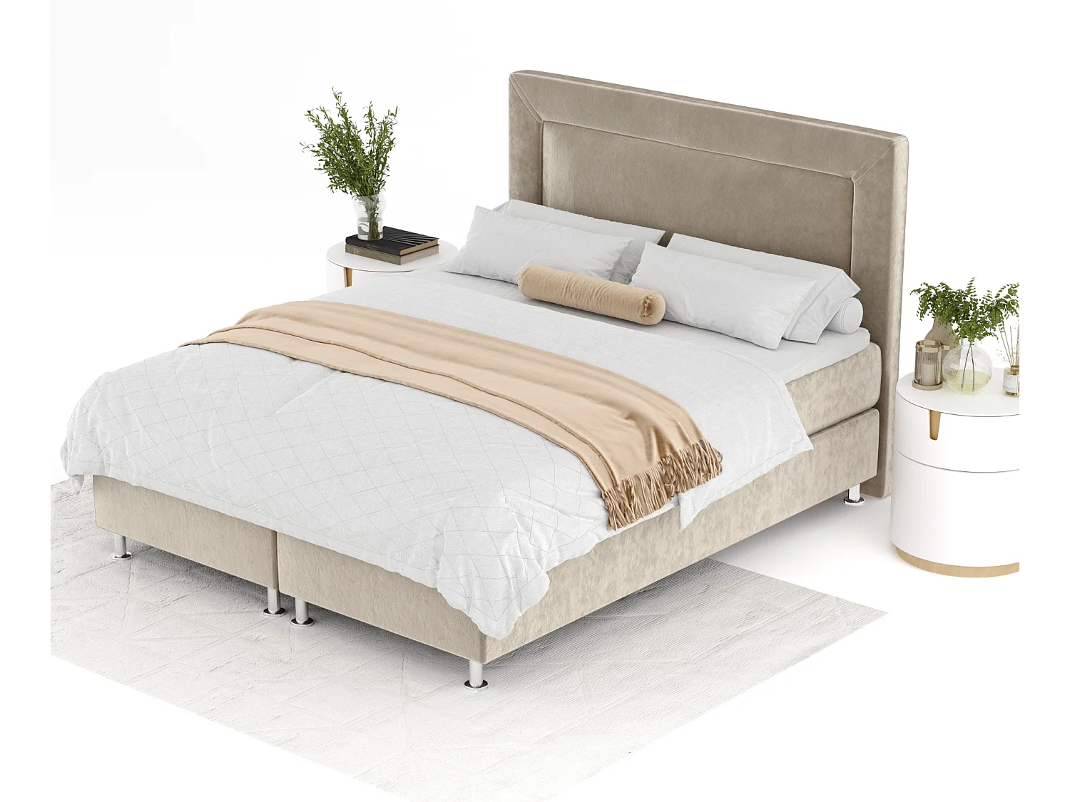 Boxspringbett aus Samtstoff Laguno - Matratze - Toppermatratze - 160x200 cm - beige
