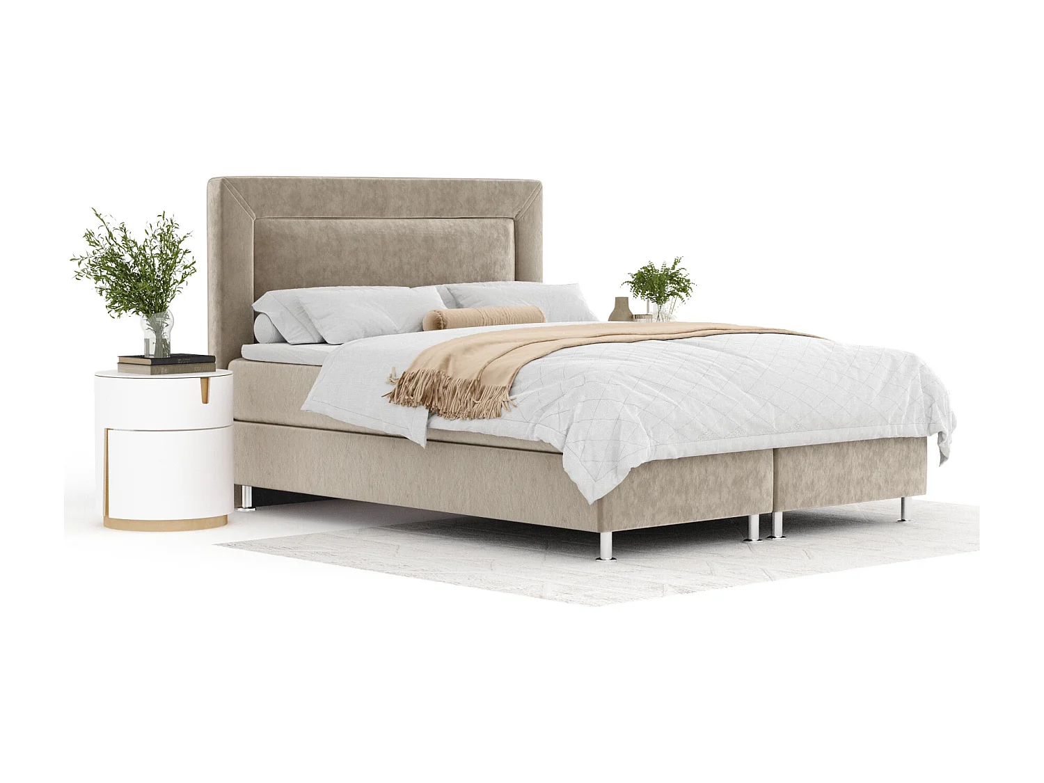 Lit boxspring en tissu velours Laguno - matelas - surmatelas - 160x200 cm - beige