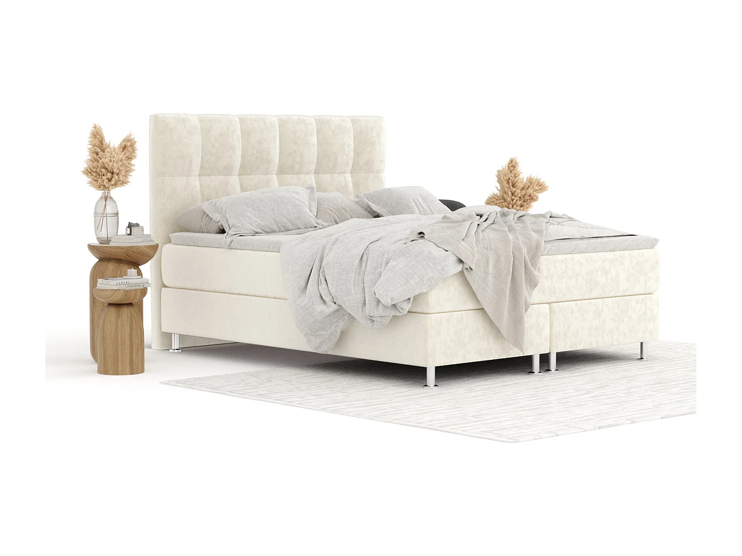 Lit boxspring en tissu velours Elisio - matelas - surmatelas - 180x200 cm - creme