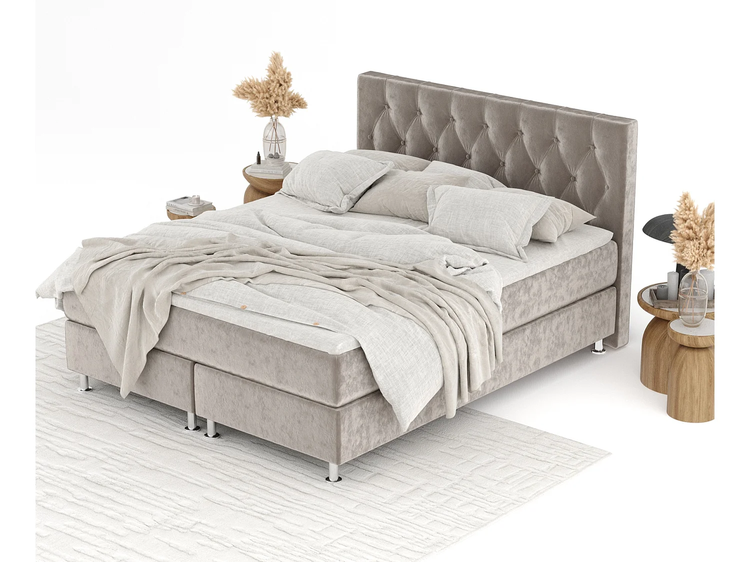 Lit boxspring en tissu velours Excelsior - matelas - surmatelas - 180x200 cm - taupe