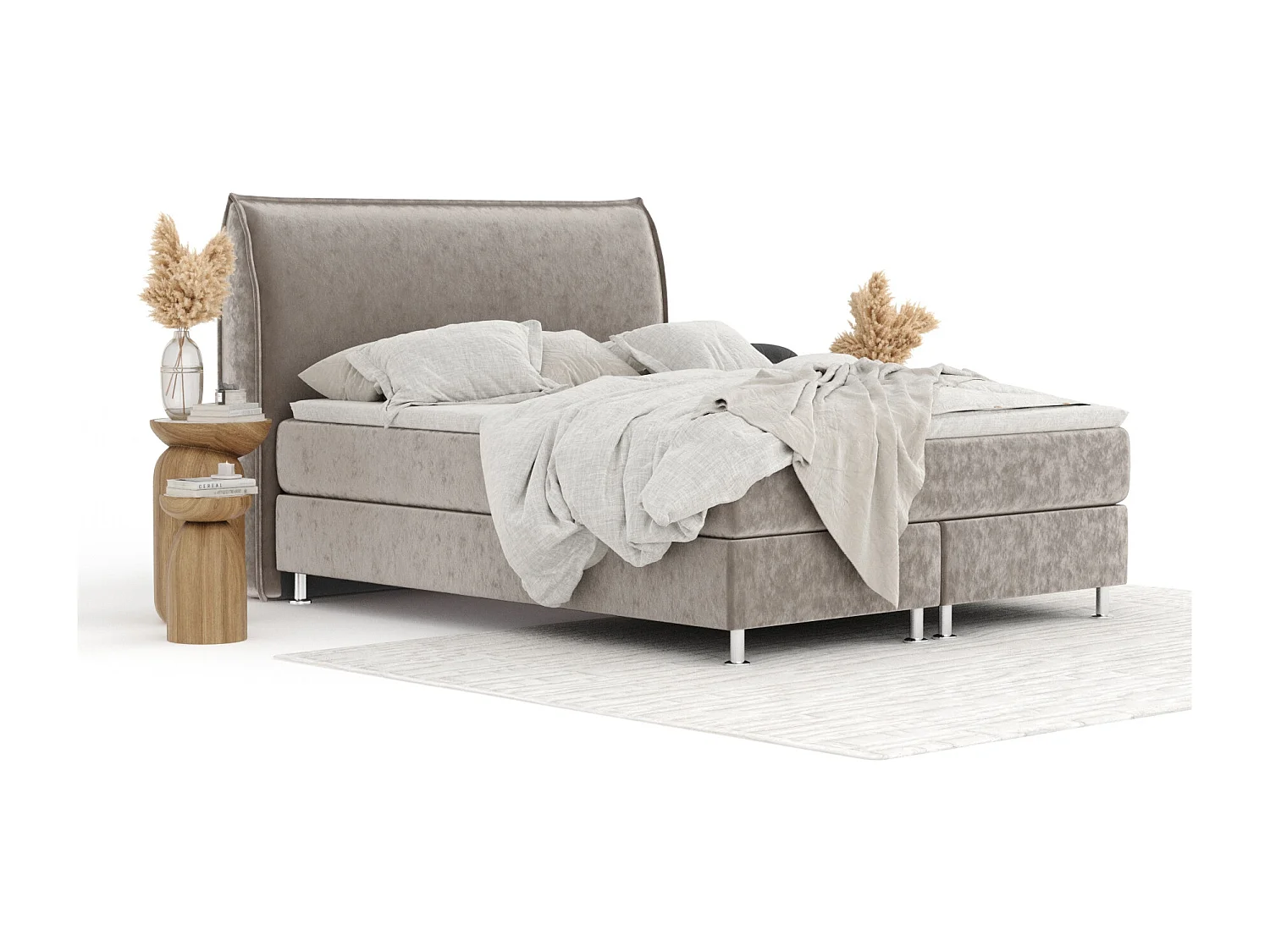 Lit boxspring en tissu velours Chermin - matelas - surmatelas - 160x200 cm - taupe