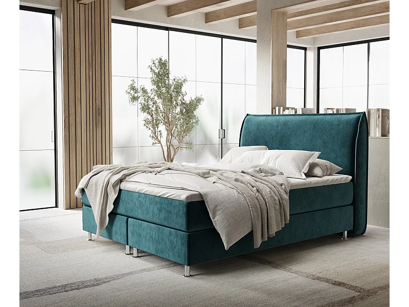 Boxspringbett aus Samtstoff Chermin - Matratze - Toppermatratze - 180x200 cm - türkisfarbe