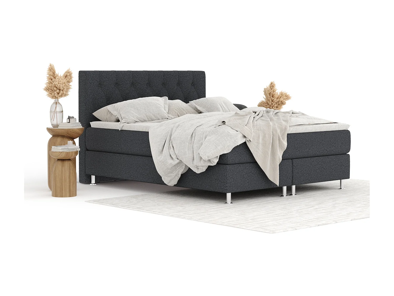 Boxspringbett aus Webstoff Excelsior - Matratze - Toppermatratze - 180x200 cm - schwarz