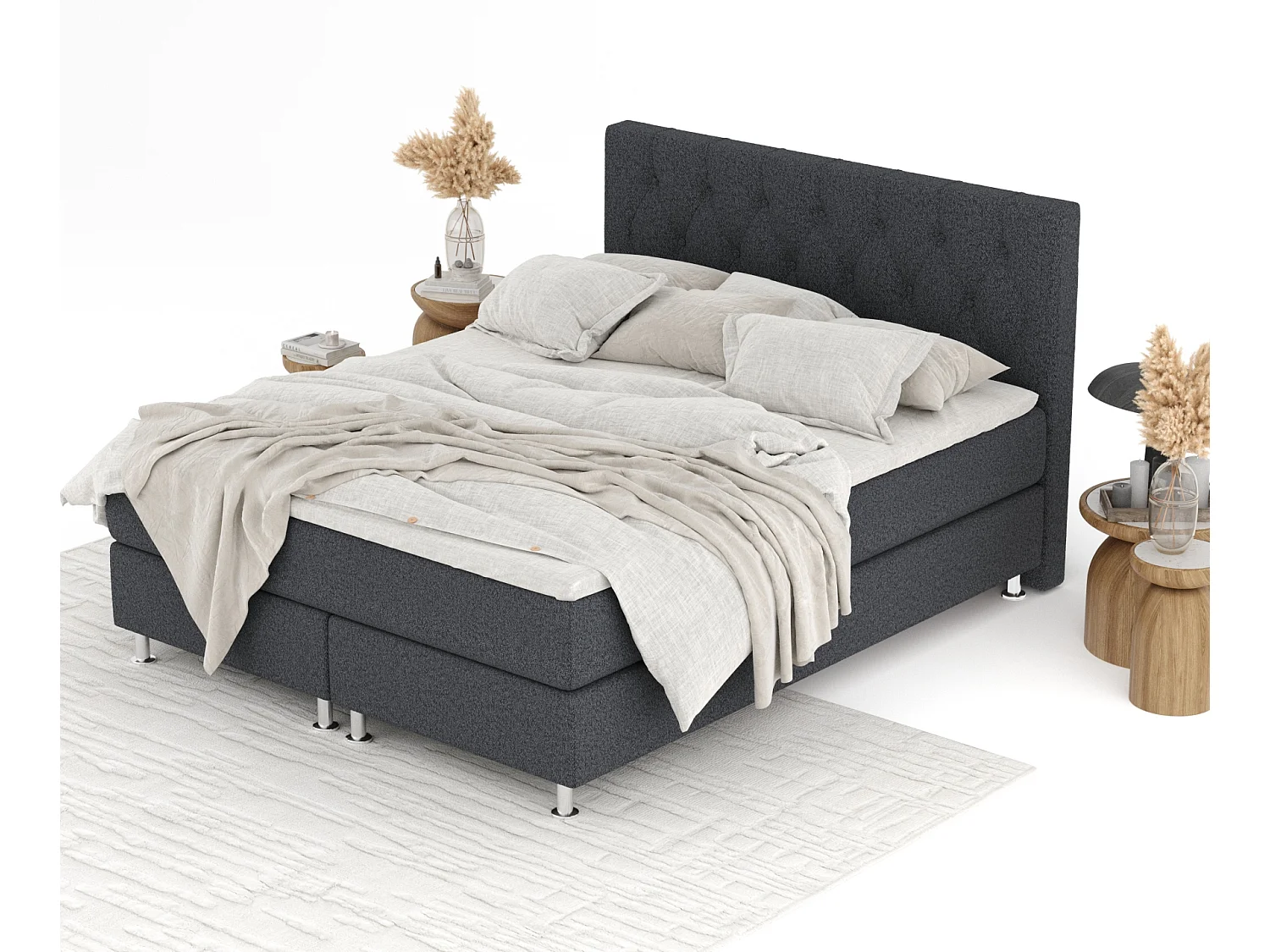 Lit boxspring en toile tissée Excelsior - matelas - surmatelas - 180x200 cm - noir
