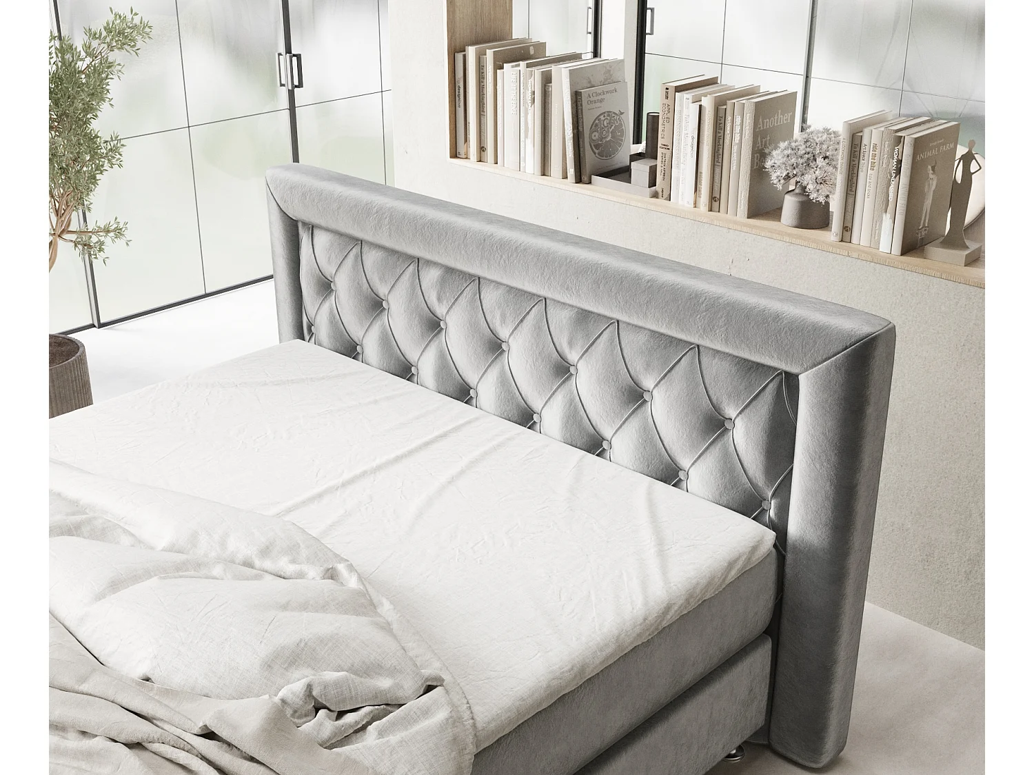 Boxspringbett aus Samtstoff Lavello - Matratze - Toppermatratze - 160x200 cm - grau