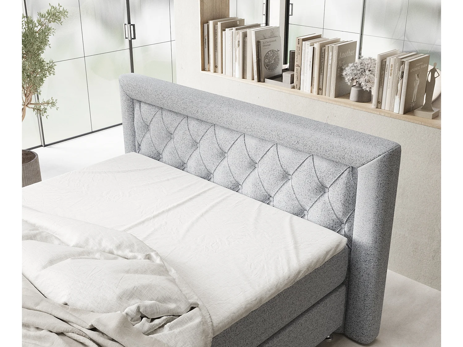 Boxspringbett aus Webstoff Lavello - Matratze - Toppermatratze - 160x200 cm - grau